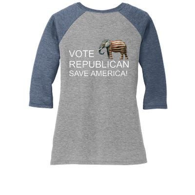 Vote Republican Save America Front and Back Women's Tri-Blend 3/4-Sleeve Raglan Shirt