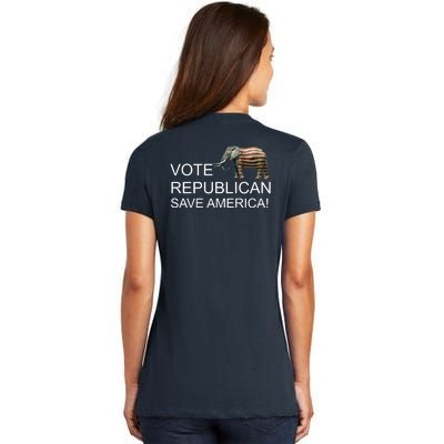 Vote Republican Save America Front and Back Women's V-Neck T-Shirt