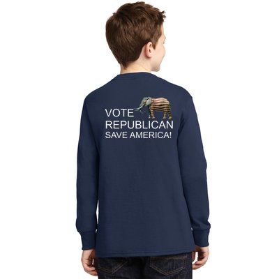 Vote Republican Save America Front and Back Kids Long Sleeve Shirt