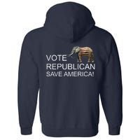 Vote Republican Save America Front and Back Full Zip Hoodie