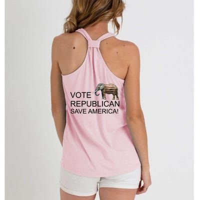 Vote Republican Save America Front and Back Women's Knotted Racerback Tank