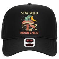 Vintage Retro Stay Wild Moon Child Frog Mushroom Hippie High Crown Mesh Back Trucker Hat