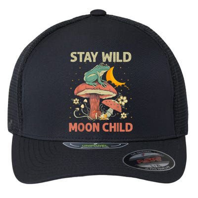 Vintage Retro Stay Wild Moon Child Frog Mushroom Hippie Flexfit Unipanel Trucker Cap