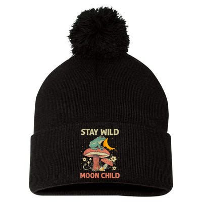 Vintage Retro Stay Wild Moon Child Frog Mushroom Hippie Pom Pom 12in Knit Beanie