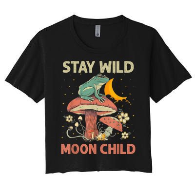 Vintage Retro Stay Wild Moon Child Frog Mushroom Hippie Women's Crop Top Tee