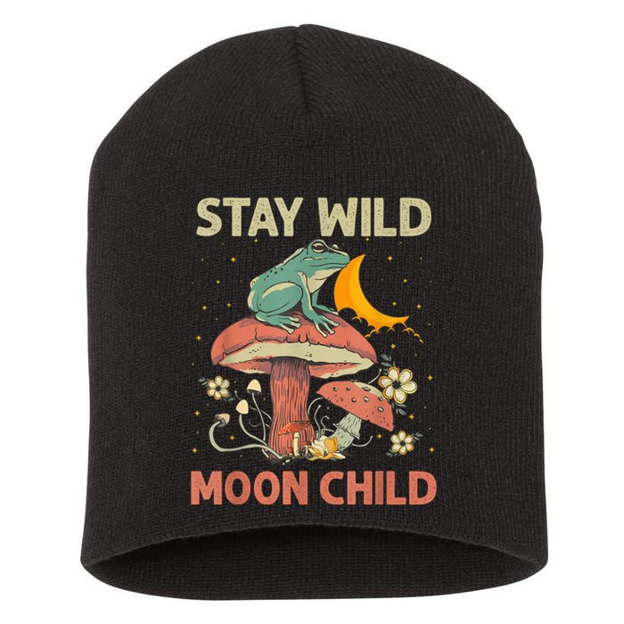 Vintage Retro Stay Wild Moon Child Frog Mushroom Hippie Short Acrylic Beanie