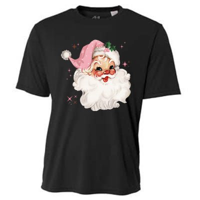 Vintage Retro Santa Chirstmas Pink Hat Claus Cooling Performance Crew T-Shirt