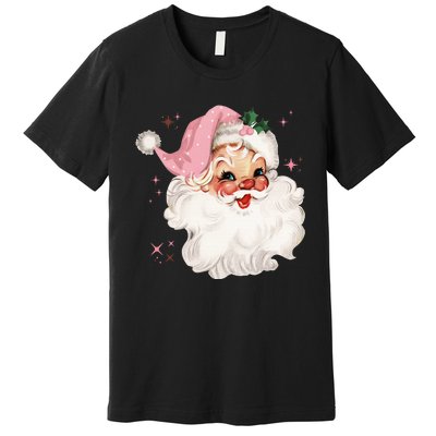 Vintage Retro Santa Chirstmas Pink Hat Claus Premium T-Shirt