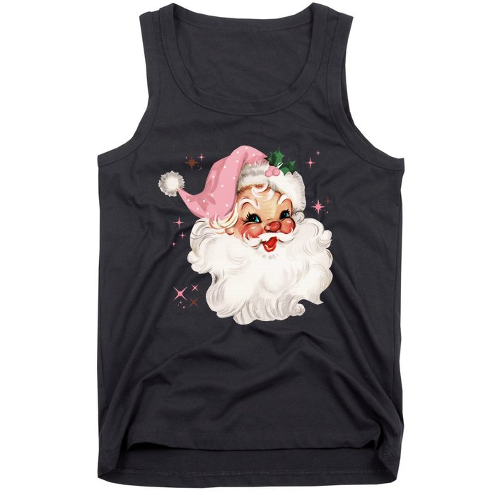 Vintage Retro Santa Chirstmas Pink Hat Claus Tank Top