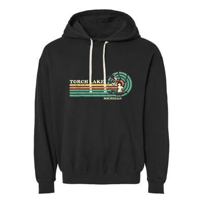 Vintage Retro Summer Fishing Michigan Torch Lake Garment-Dyed Fleece Hoodie