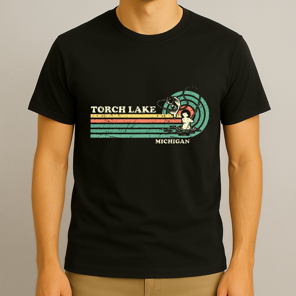 Vintage Retro Summer Fishing Michigan Torch Lake T-Shirt