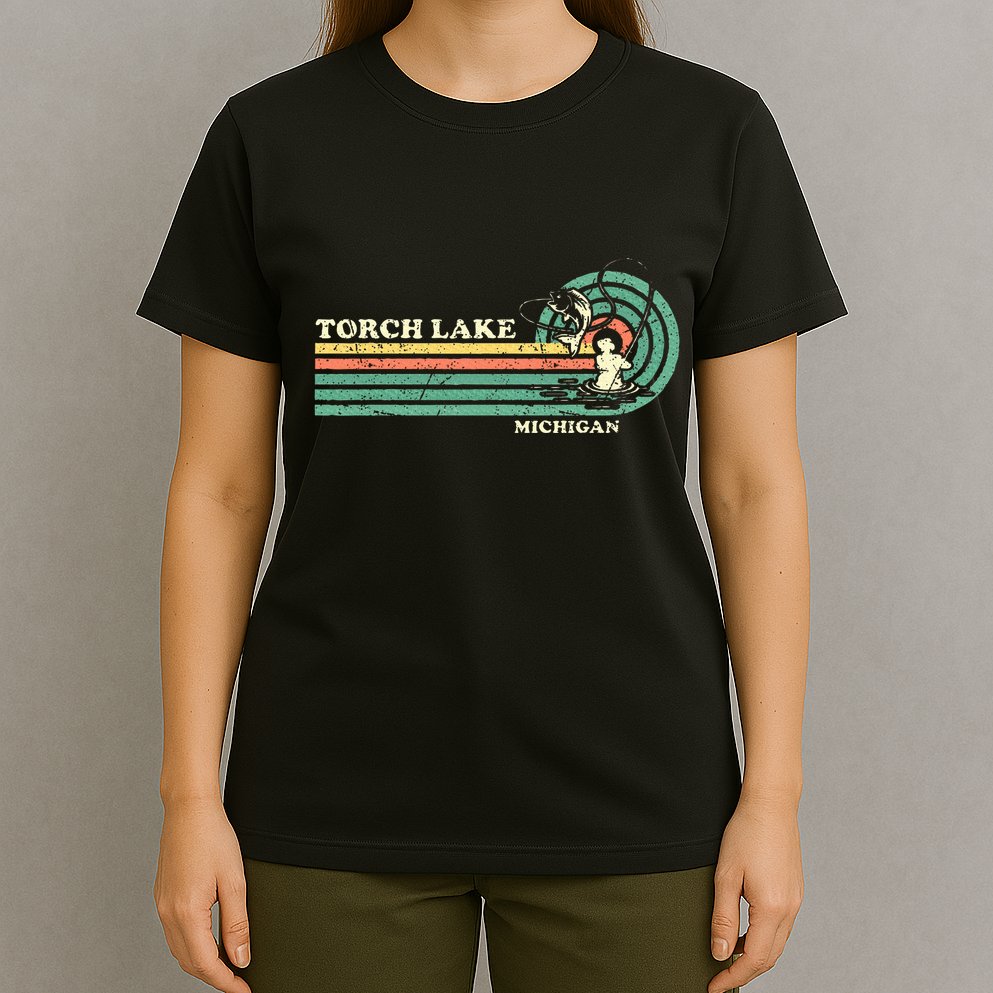 Vintage Retro Summer Fishing Michigan Torch Lake T-Shirt