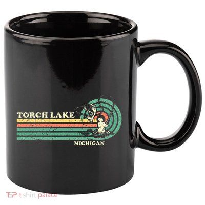Vintage Retro Summer Fishing Michigan Torch Lake 11oz C Handle Ceramic Mug