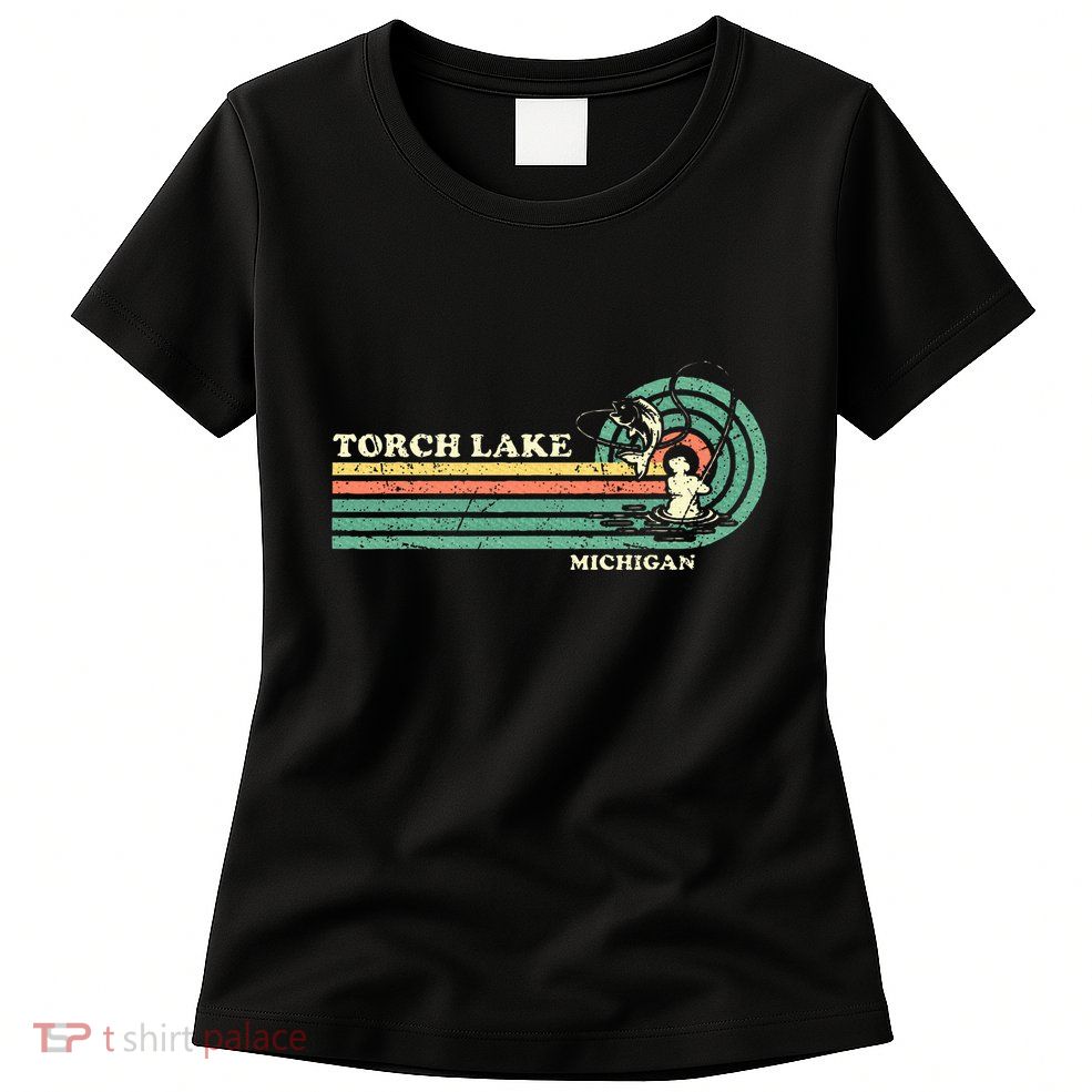 Vintage Retro Summer Fishing Michigan Torch Lake Womens T-Shirt