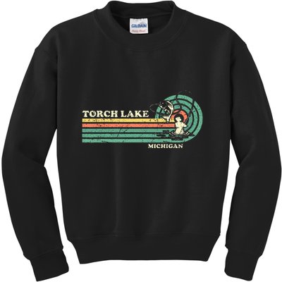 Vintage Retro Summer Fishing Michigan Torch Lake Kids Sweatshirt