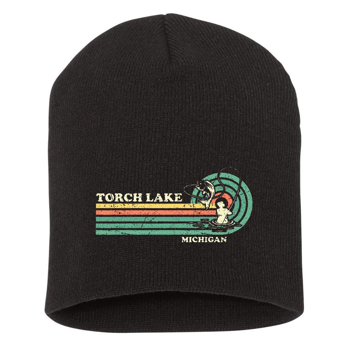 Vintage Retro Summer Fishing Michigan Torch Lake Short Acrylic Beanie