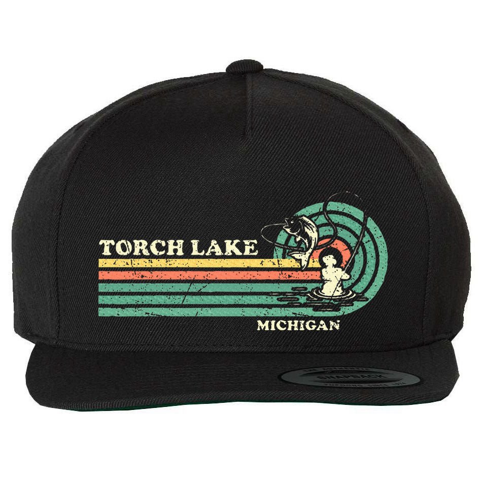 Vintage Retro Summer Fishing Michigan Torch Lake Wool Snapback Cap
