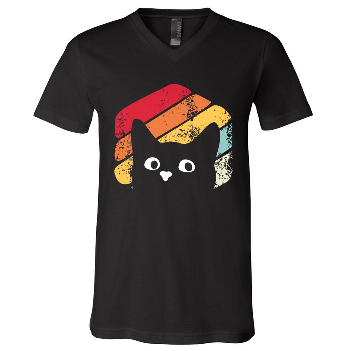 Vintage Retro Style Black Cat Lover Funny V-Neck T-Shirt