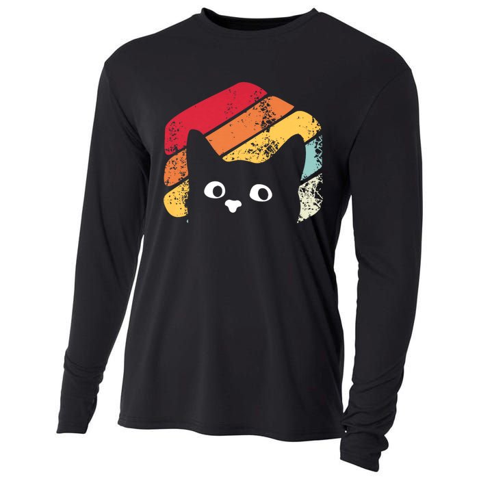 Vintage Retro Style Black Cat Lover Funny Cooling Performance Long Sleeve Crew