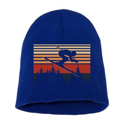 Vintage Retro Skiing For Skiers And Ski Lovers Gift Short Acrylic Beanie