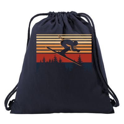 Vintage Retro Skiing For Skiers And Ski Lovers Gift Drawstring Bag