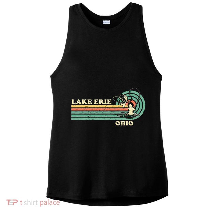 Vintage Retro Summer Fishing Ohio Erie Lake Ladies PosiCharge Tri-Blend Wicking Tank