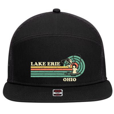Vintage Retro Summer Fishing Ohio Erie Lake 7 Panel Mesh Trucker Snapback Hat
