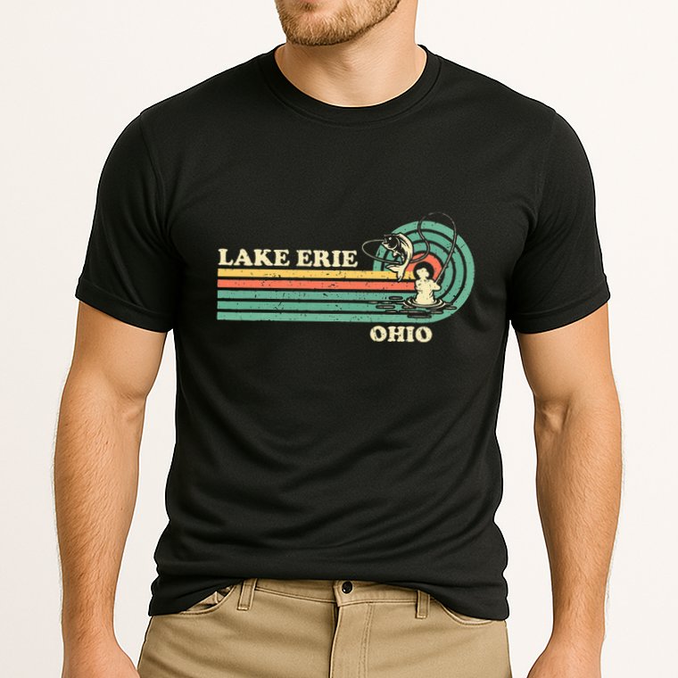 Vintage Retro Summer Fishing Ohio Erie Lake Cooling Performance Crew T-Shirt
