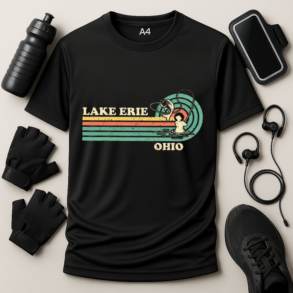 Vintage Retro Summer Fishing Ohio Erie Lake Cooling Performance Crew T-Shirt