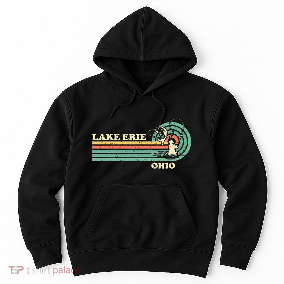 Vintage Retro Summer Fishing Ohio Erie Lake Hoodie