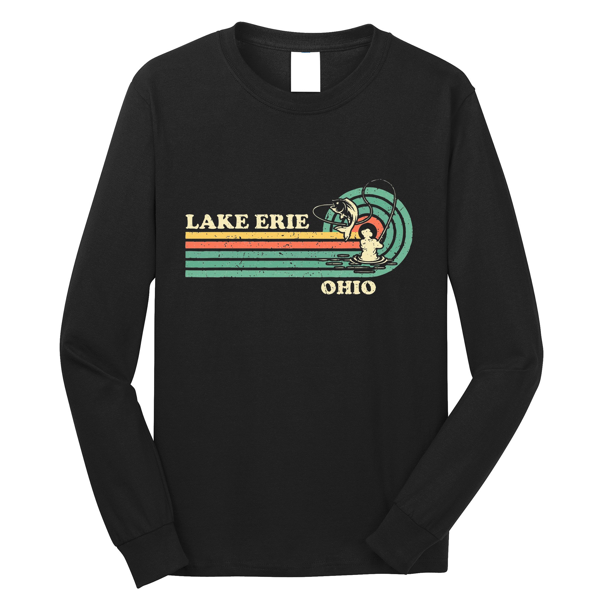 Vintage Retro Summer Fishing Ohio Erie Lake Long Sleeve Shirt