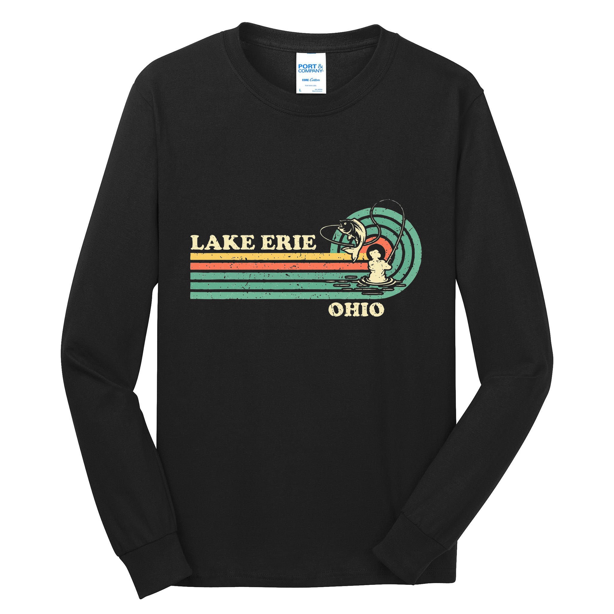 Vintage Retro Summer Fishing Ohio Erie Lake Tall Long Sleeve T-Shirt
