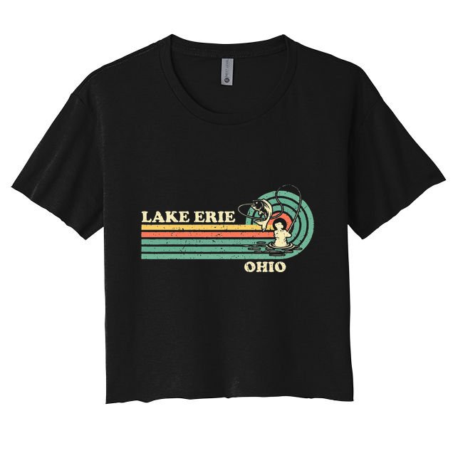 Vintage Retro Summer Fishing Ohio Erie Lake Crop Top