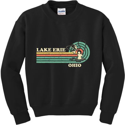 Vintage Retro Summer Fishing Ohio Erie Lake Kids Sweatshirt