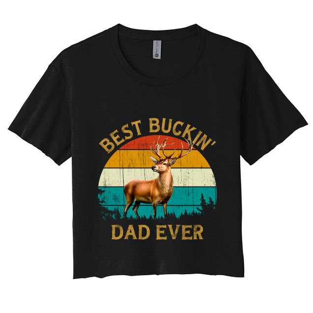 Vintage Retro Style Whitetailed Deer Best Buckin Dad Ever Great Gift Crop Top