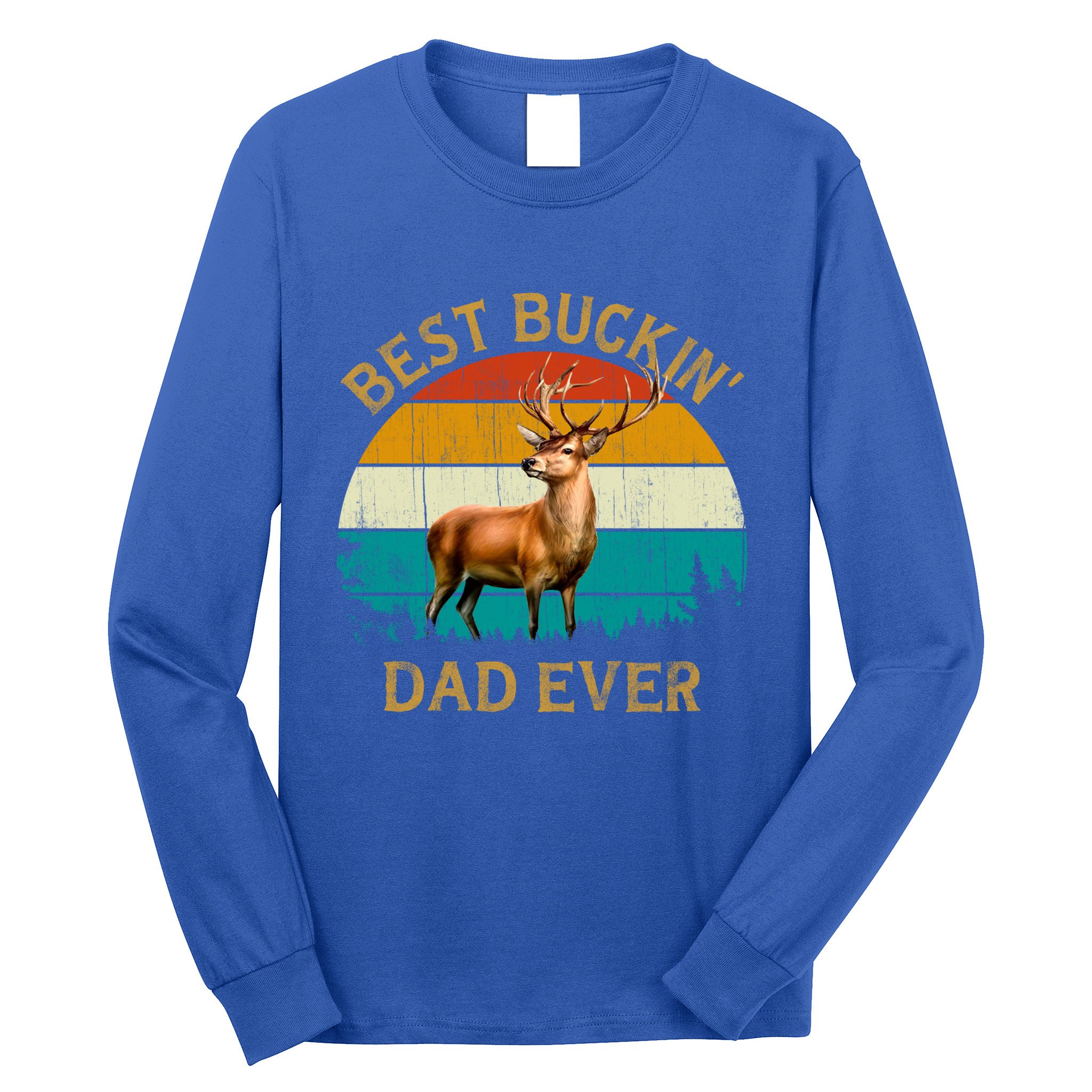 Vintage Retro Style Whitetailed Deer Best Buckin Dad Ever Great Gift Long Sleeve Shirt