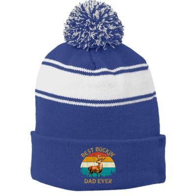 Vintage Retro Style Whitetailed Deer Best Buckin Dad Ever Great Gift Stripe Pom Pom Beanie