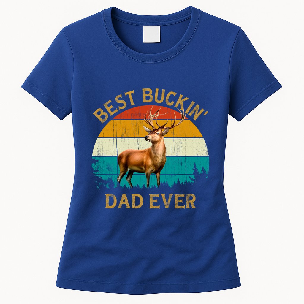 Vintage Retro Style Whitetailed Deer Best Buckin Dad Ever Great Gift Womens T-Shirt