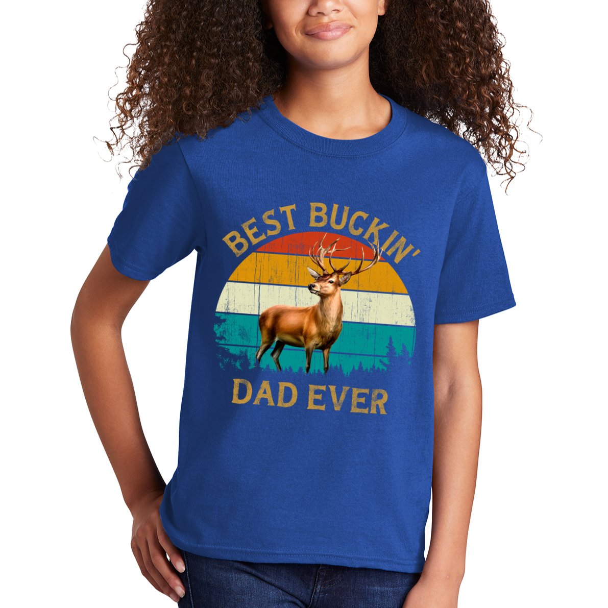 Vintage Retro Style Whitetailed Deer Best Buckin Dad Ever Great Gift Kids T-Shirt