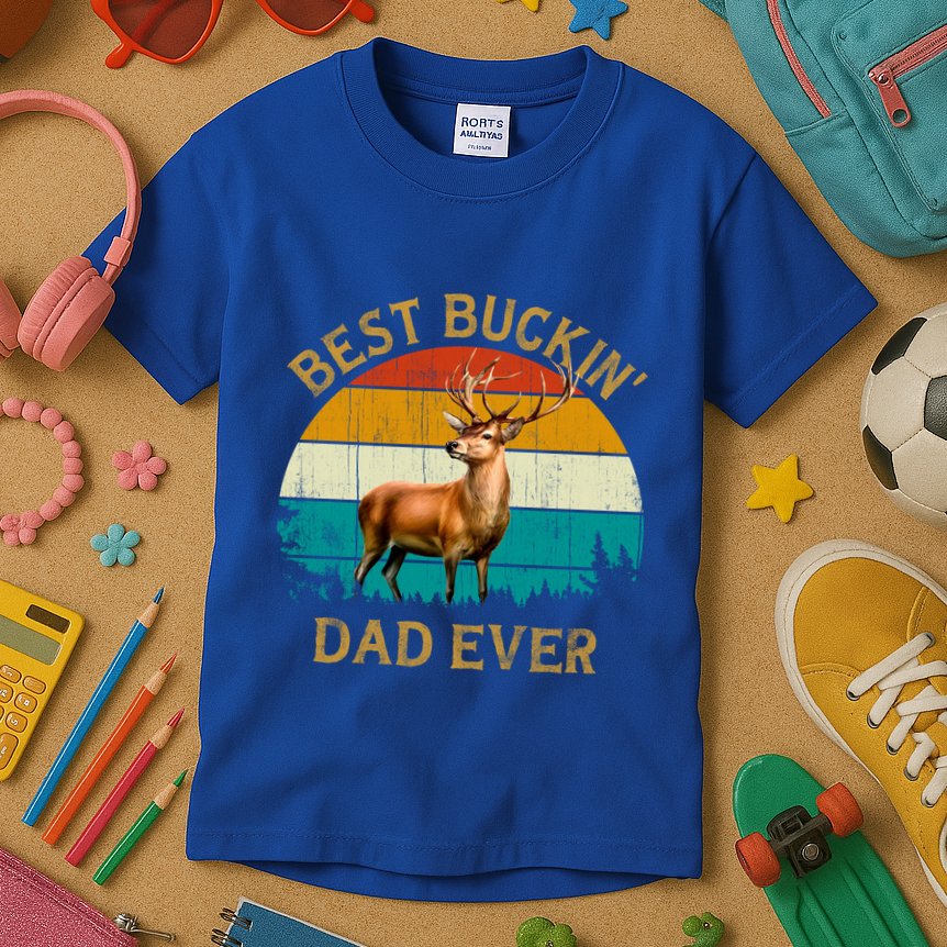 Vintage Retro Style Whitetailed Deer Best Buckin Dad Ever Great Gift Kids T-Shirt