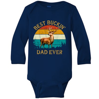 Vintage Retro Style Whitetailed Deer Best Buckin Dad Ever Great Gift Baby Long Sleeve Bodysuit