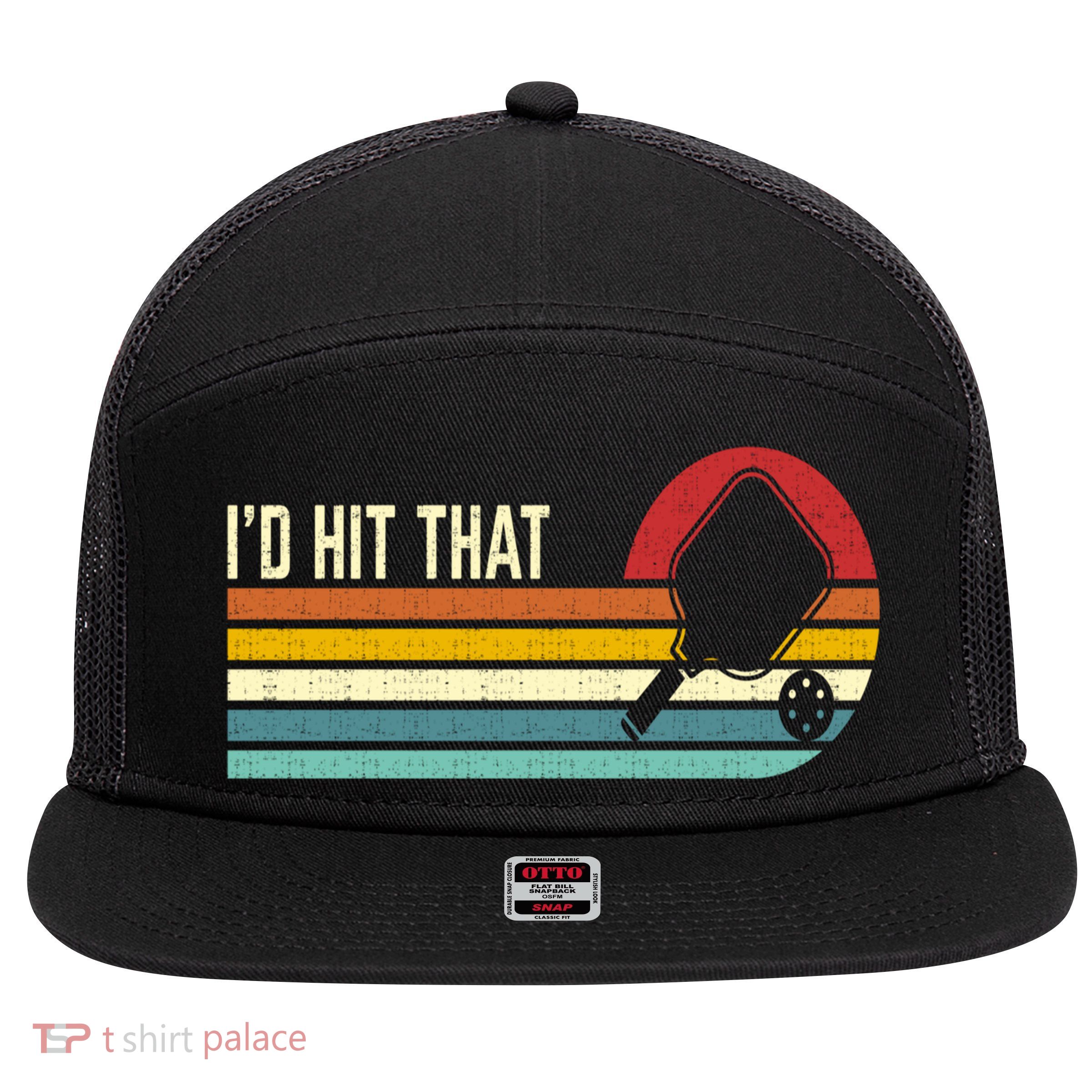 Vintage Retro Sunset Paddle I'd Hit That Pickleball Players 7 Panel Mesh Trucker Snapback Hat