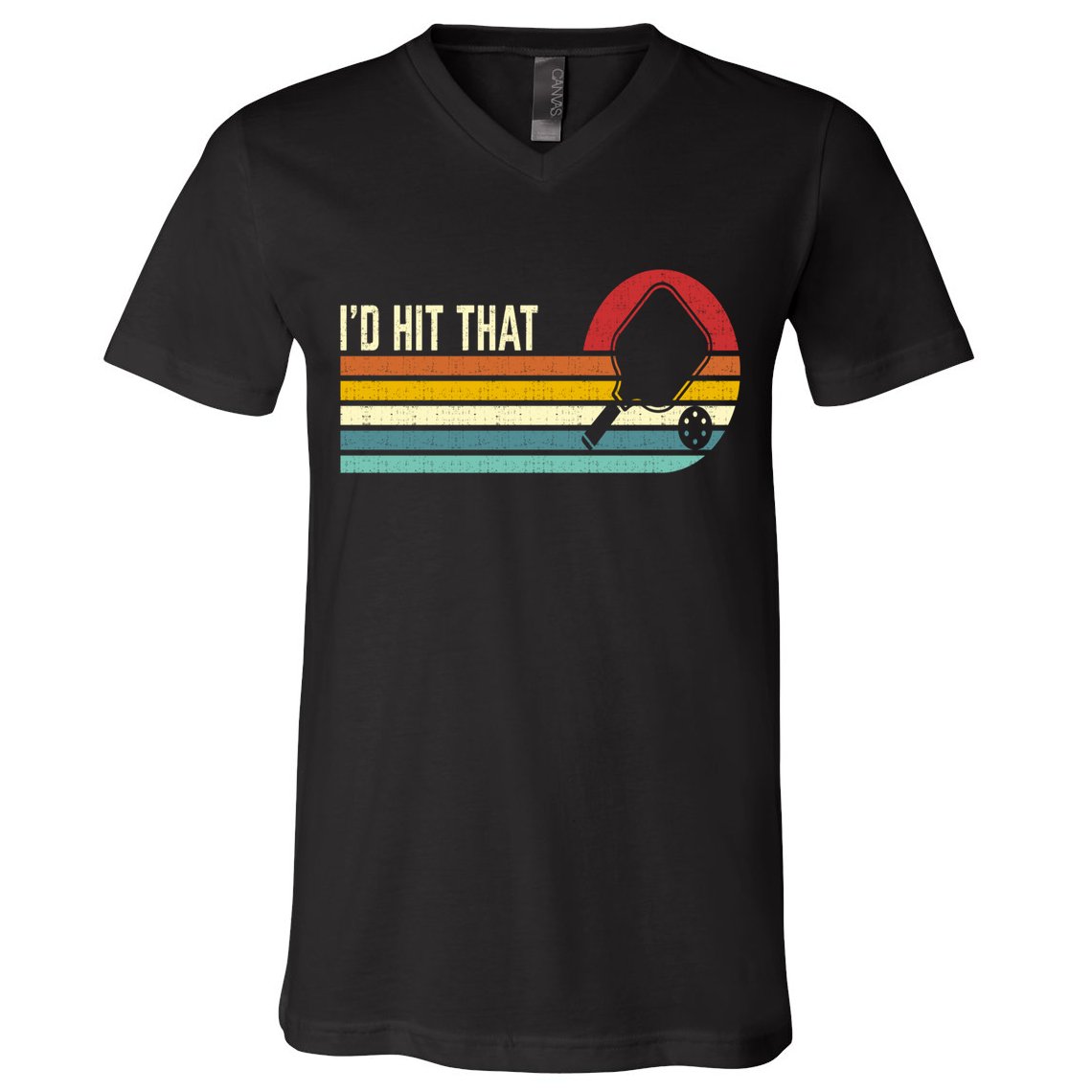 Vintage Retro Sunset Paddle I'd Hit That Pickleball Players V-Neck T-Shirt