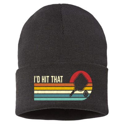 Vintage Retro Sunset Paddle I'd Hit That Pickleball Players Sustainable Knit Beanie
