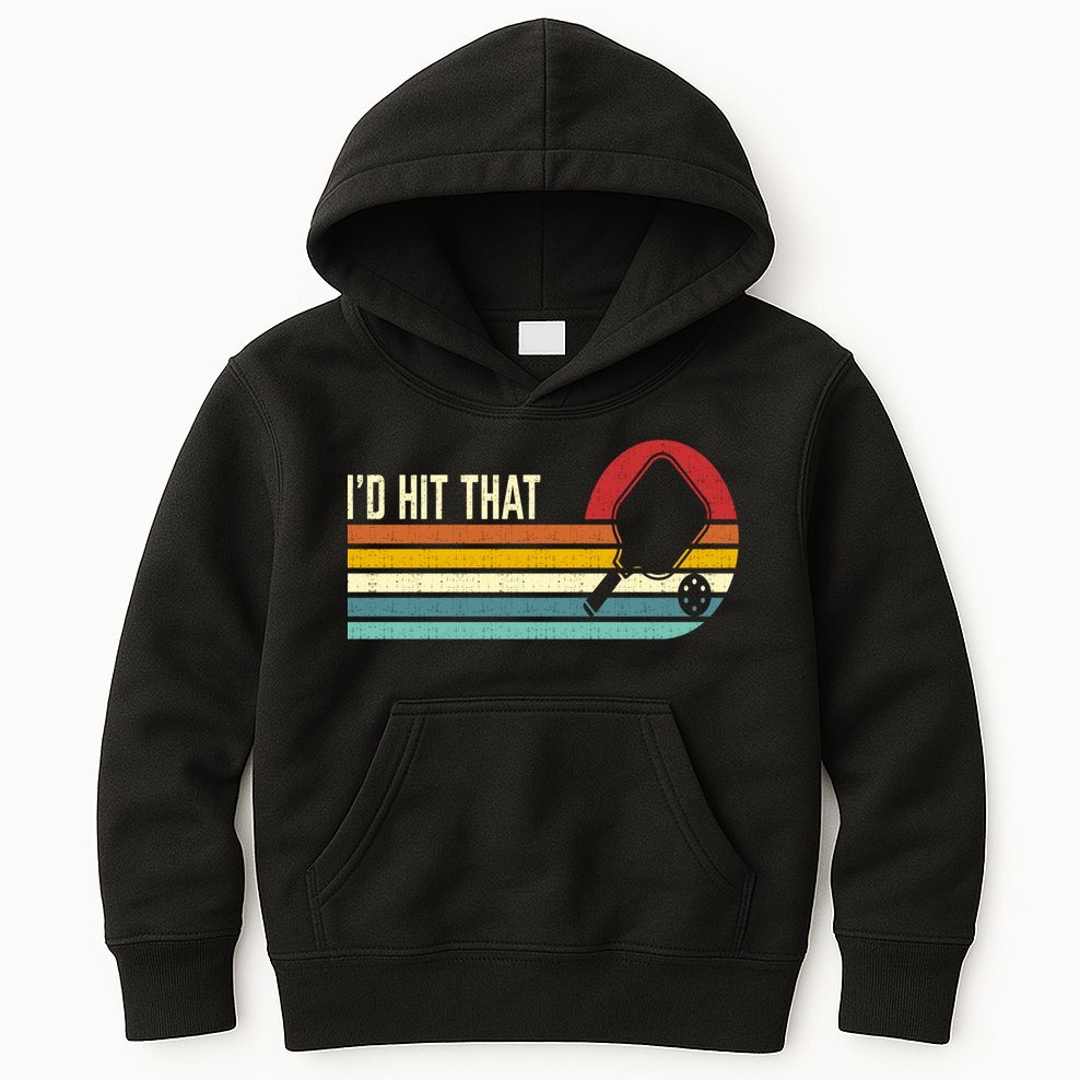 Vintage Retro Sunset Paddle I'd Hit That Pickleball Players Kids Hoodie
