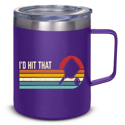 Vintage Retro Sunset Paddle I'd Hit That Pickleball Players 12oz Stainless Steel Coffee Mug