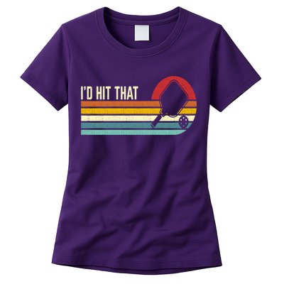 Vintage Retro Sunset Paddle I'd Hit That Pickleball Players Womens T-Shirt