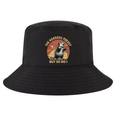 Vintage Racoon The Horrors Persist But So Do I Mental Health Cool Comfort Performance Bucket Hat
