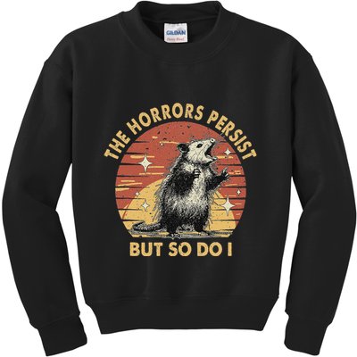 Vintage Racoon The Horrors Persist But So Do I Mental Health Kids Sweatshirt