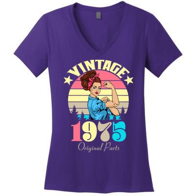 Vintage Rosie The Riveter 1975 Original Parts 50th Birthday Women's V-Neck T-Shirt
